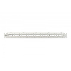 Panel krosowy (patch panel) modularny 19" 24 porty pod moduły keystone, 1U, ekranowany, prowadnica kabli, pola opisowe, szary
