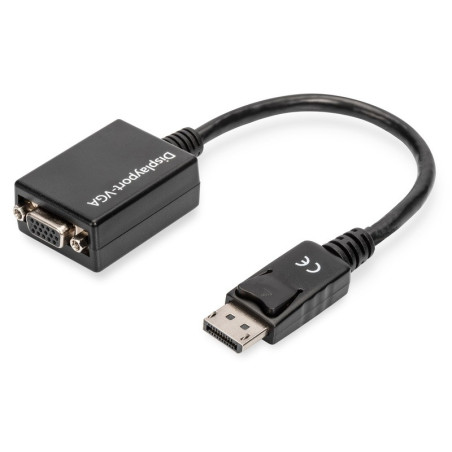 Kabel adapter Displayport z zatrzaskiem 1080p 60Hz FHD Typ DP/DSUB15 M/Ż 0,15m Czarny