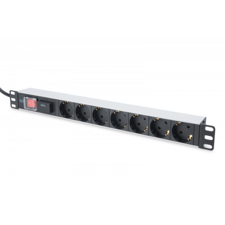 Listwa zasilająca PDU 19" RACK 7xSchuko, 2m 1xSchuko, 16A, wł./wył., zab.przepięciowe, aluminiowa