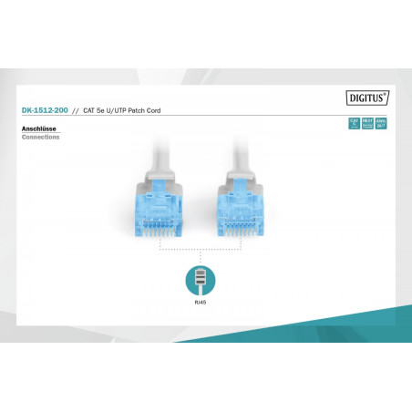 Patch cord U/UTP kat.5e PVC 20m szary