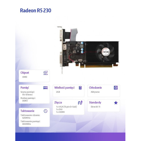 Karta graficzna Radeon R5 230 2GB DDR3 64Bit DVI HDMI VGA LP Single Fan V5