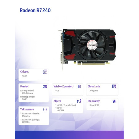 Karta graficzna Radeon R7 240 4GB DDR3 128Bit DVI HDMI VGA ATX Single Fan